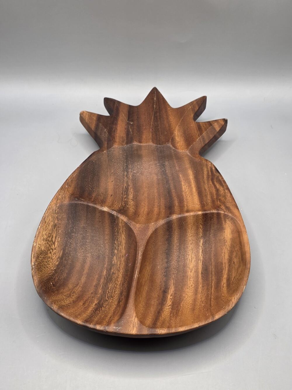 Vintage Don Craftsman Monkey Pod Wood Pineapple Serving Tray Divided Philippines